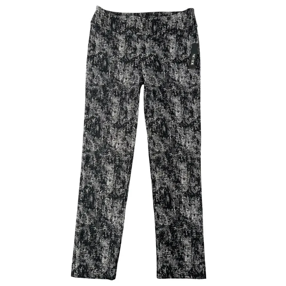 NWT NIC+ZOE Black White Abstract Pull-On Knit Pants Ankle Size 6